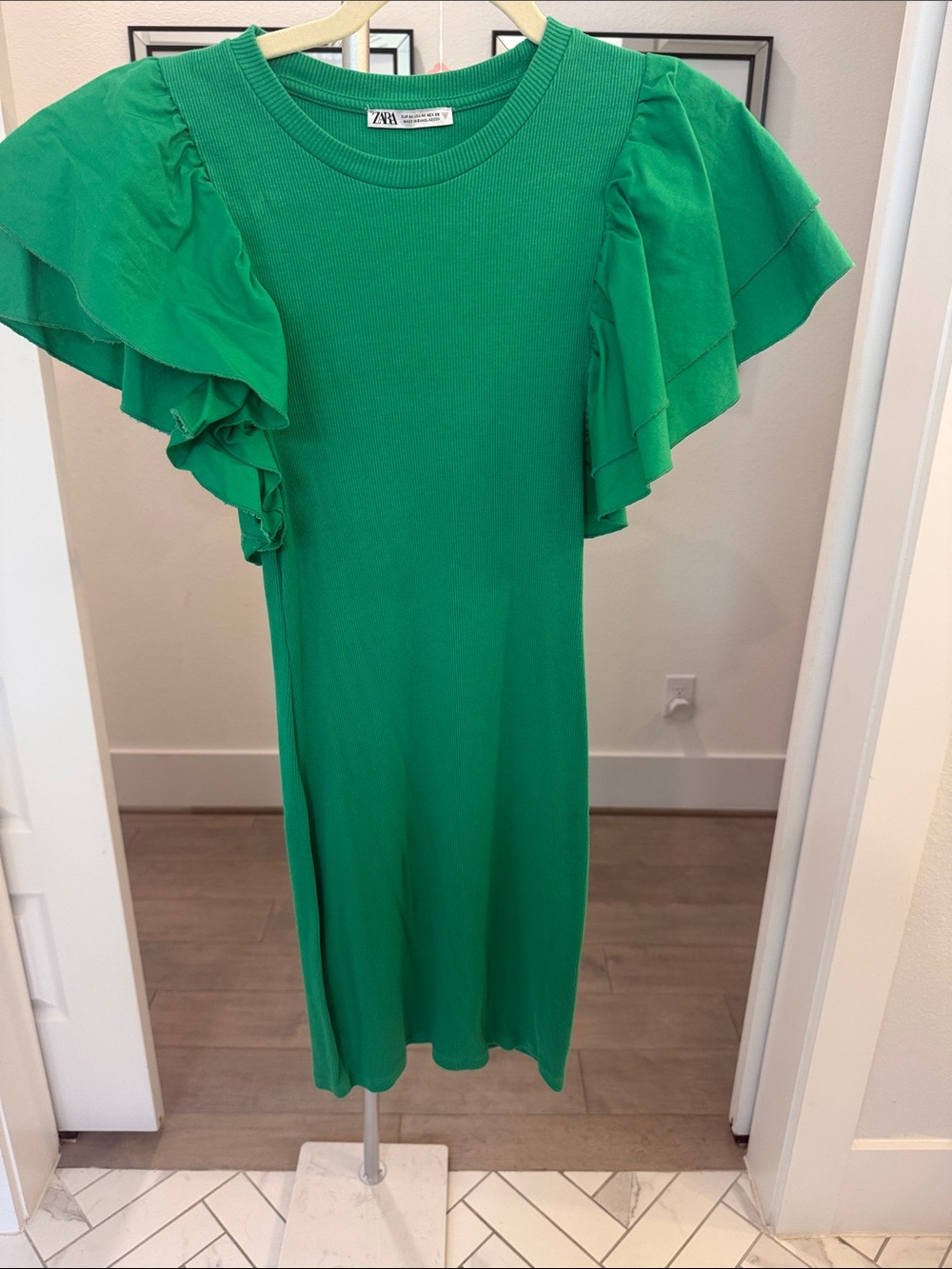 Zara Green Ruffle Sleeve Mini Dress